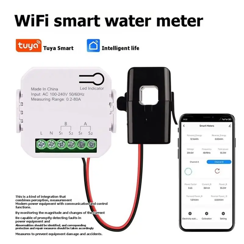 Super Deal -Tuya Smart Life Wifi Digital Energy Meter 80A 2 Pieces With CT Clamp Sensor App Real-Time Power Monitoring Consumed