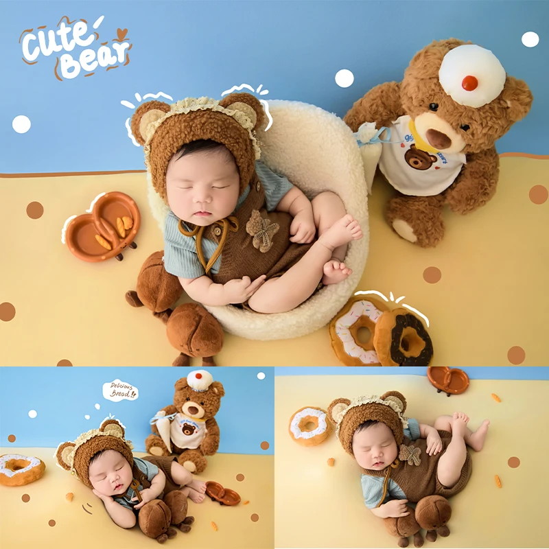 الوليد التصوير الدعائم لطيف الطفل وزرة رومبير مع مطابقة قبعة و 30 سنتيمتر دمية دب قطيفة استوديو صور اطلاق النار الملحقات #6