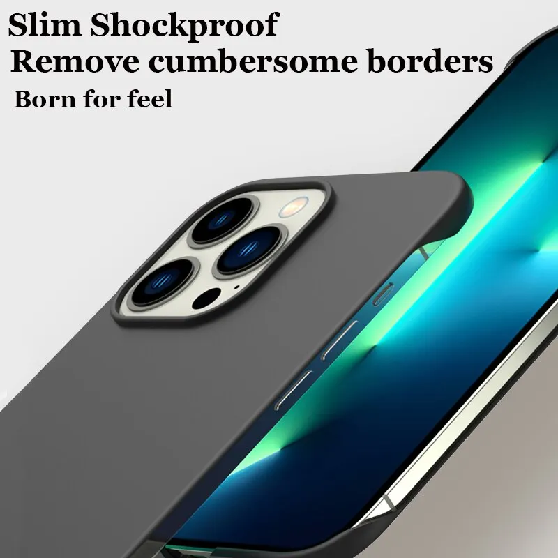 Ultra Thin Frameless PC Shockproof Hard Phone Case For iPhone 15 14 13 12 Mini 11 Pro Max X XR XS SE 2022 7 8 Plus Back Fundas