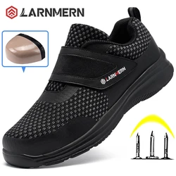 LARNMERN-zapatos de seguridad con punta de acero para hombre, calzado protector de construcción, ligero, 3D, a prueba de golpes, zapatillas de trabajo