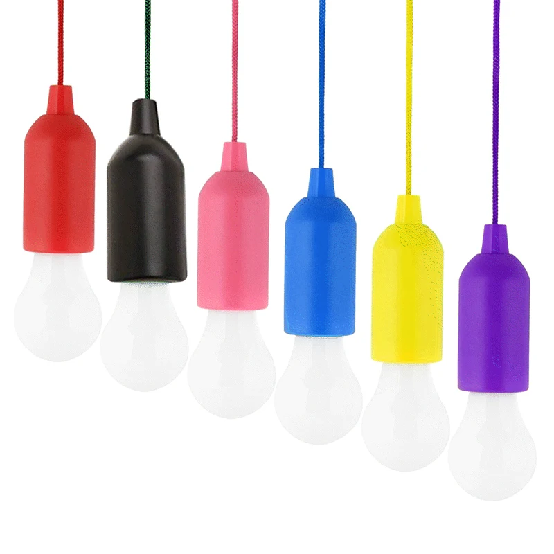 Colorful Pull Light Bulb Chandelier Portable Hanging Light Bulb Outdoor Camping Garden Decoration Hanging LED Night Light Lamp