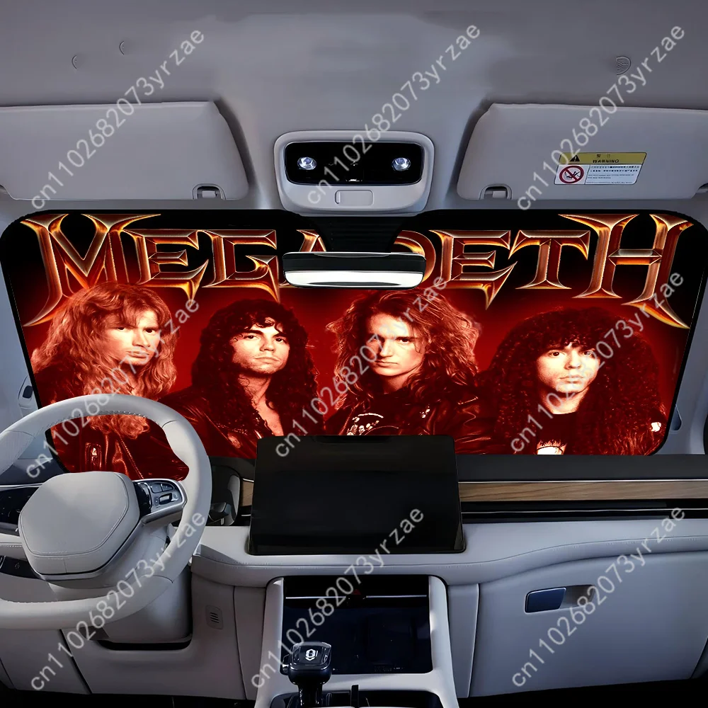 

Rock Band M-Megadeth Car Sun Shade Good Heat Insulation Effect Windshield Sunshade Portable Waterproof Easy Clean Car Accessory