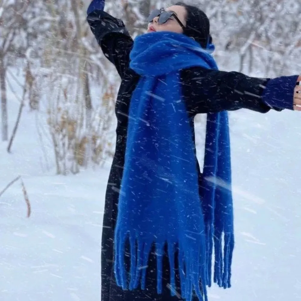 

Retro Mohair Wool Scarf Plush Thicken Winter Cashmere Scarves Tassel Korean Style Long Shawl Girl