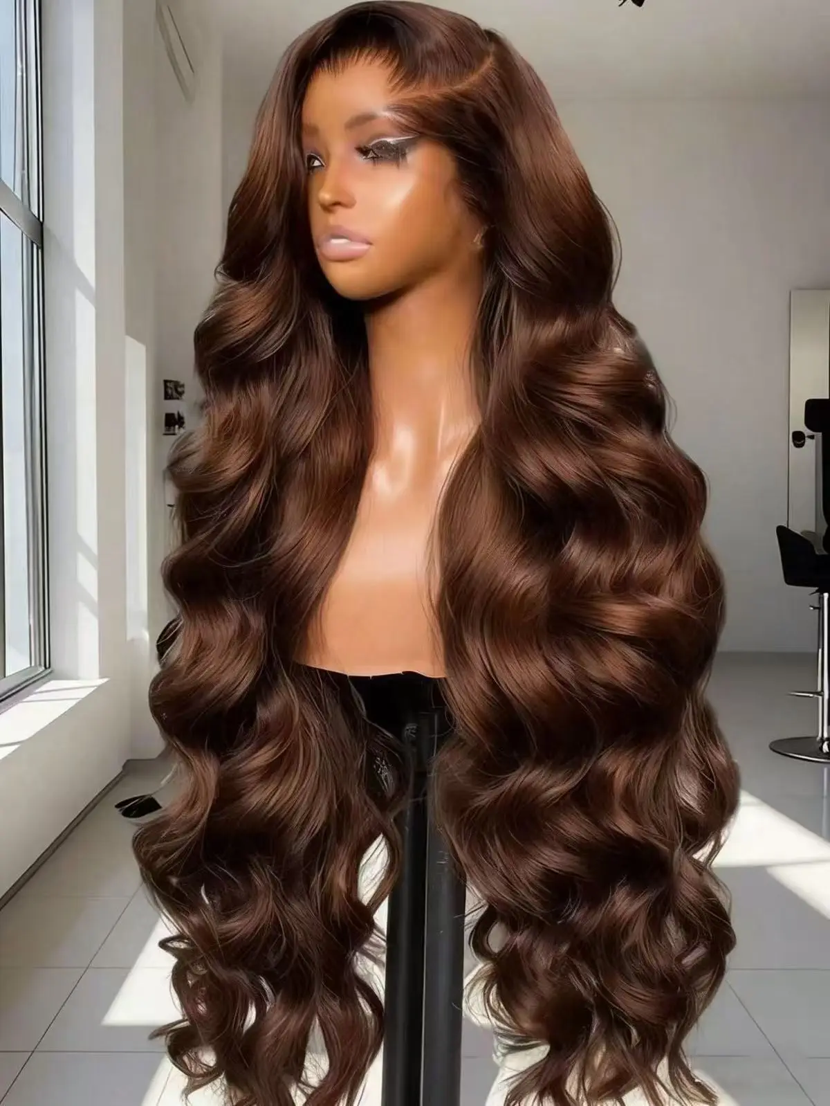230% Density Chocolate Brown Human Hair Wigs Body Wave 13x4 Lace Front Wig Pre Plucked Brown Colored #4 Human Hair Wig For Women