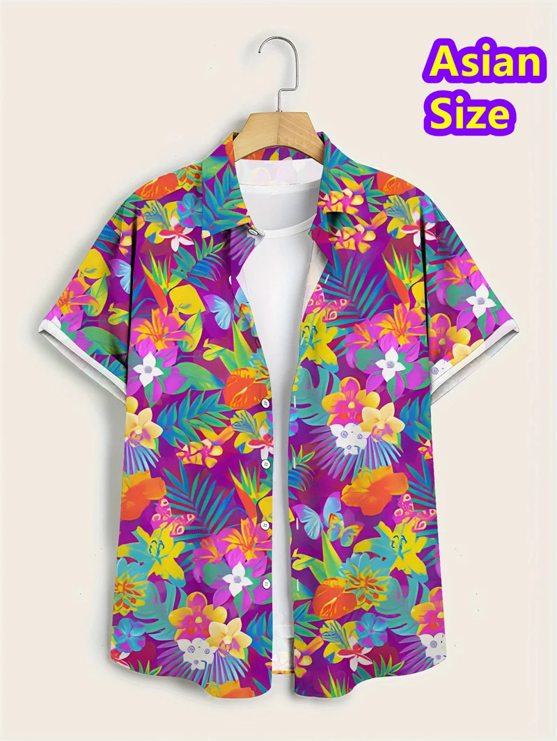 Cheap Floral Shirts Men's Hawaii Holiday Party Blouse 2025 Lapel Beach Shirt Flower Korean Fashion Short-sleeved Womens Clothes