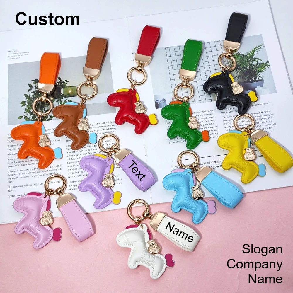 Cute Personalized Pony Keychain Minimalist Leather Cartoon Car Bag Keyring Small Creativity Pendant Accessory Gift Wholesale