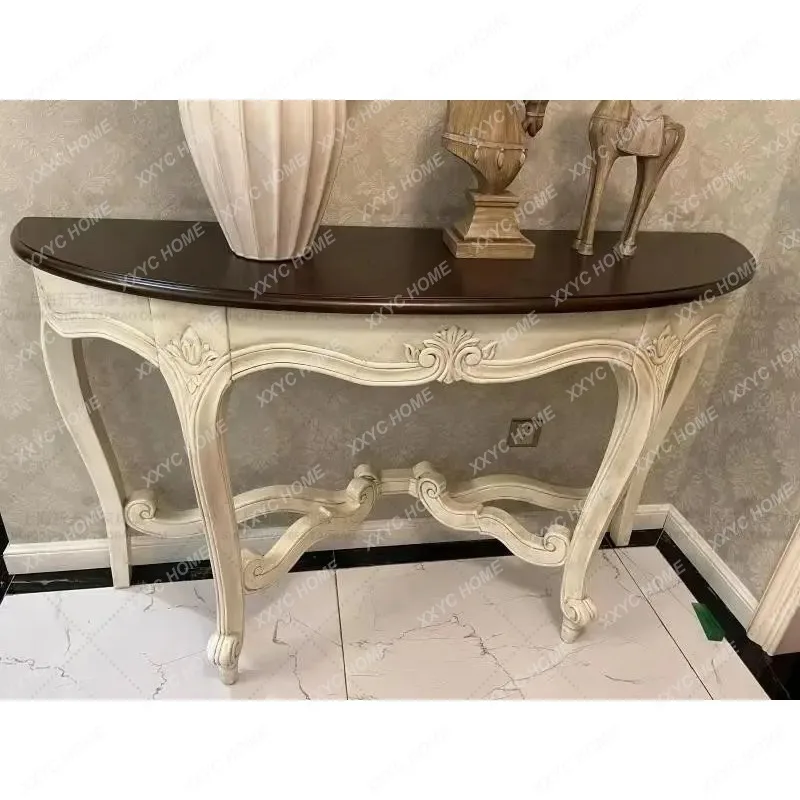 XX  Country Solid Wood Entrance Table  Ivory White Old Sofa Back Few Carved Semi-round Table Entrance Tabl