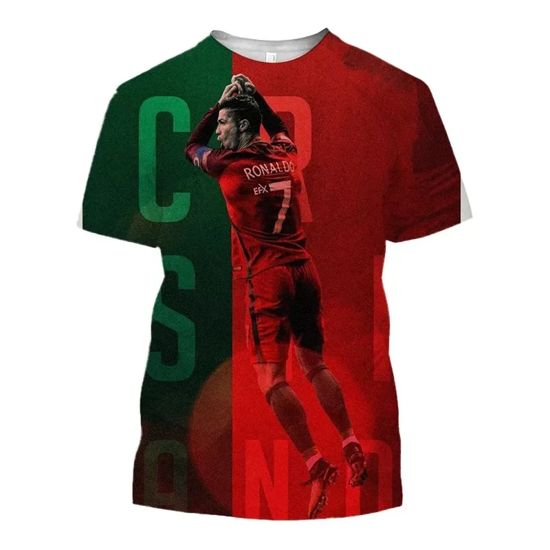 Fashion Cristiano Ronaldo Football Star 3D Printing T Shirt Men\'s Summer Casual Round Neck Short Sleeve Hip Hop Kid T-Shirt