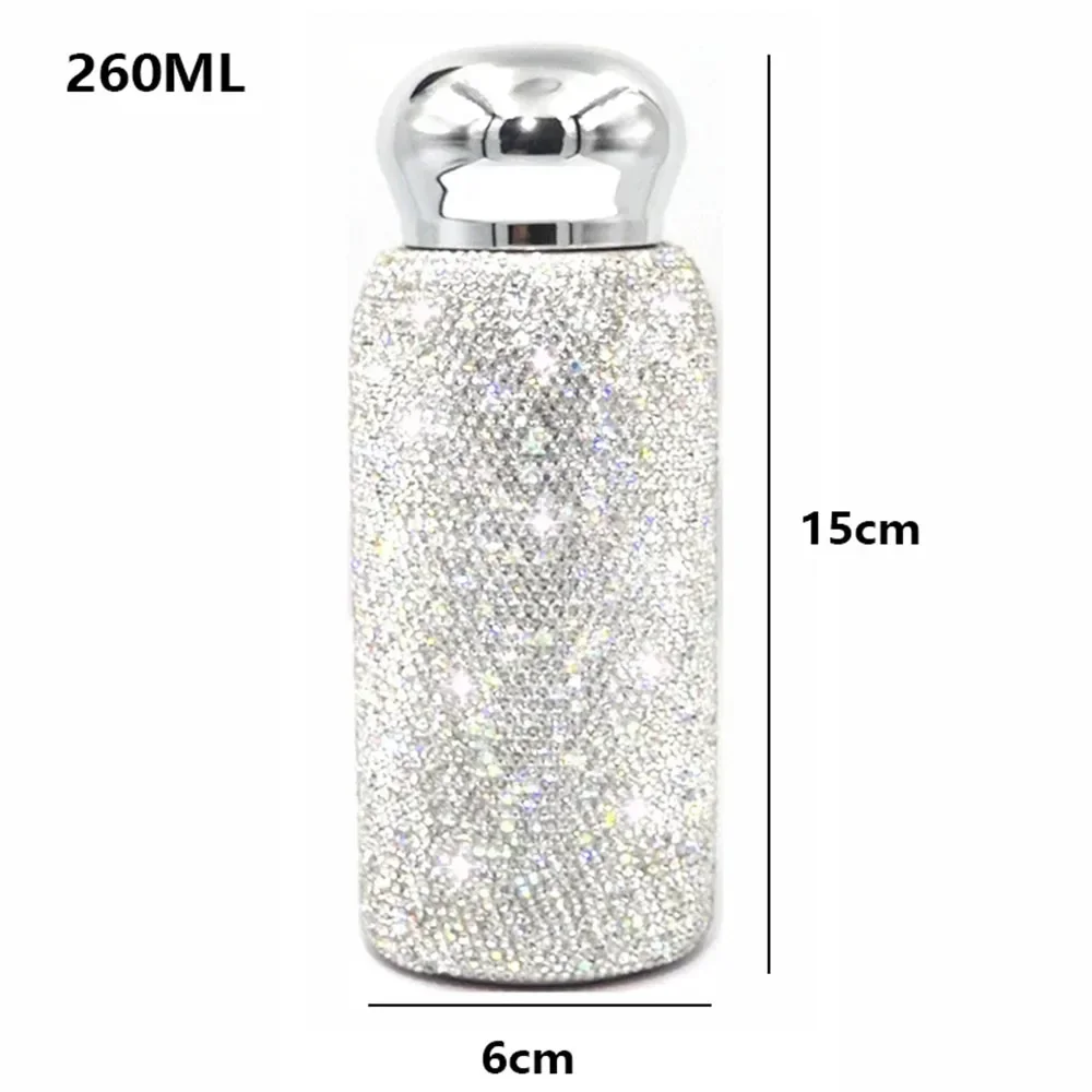 260ML Rhinestone Stainless Steel Vacuum Insulated Water Bottle Portable Luxury Sparkling Thermos For Women Girls