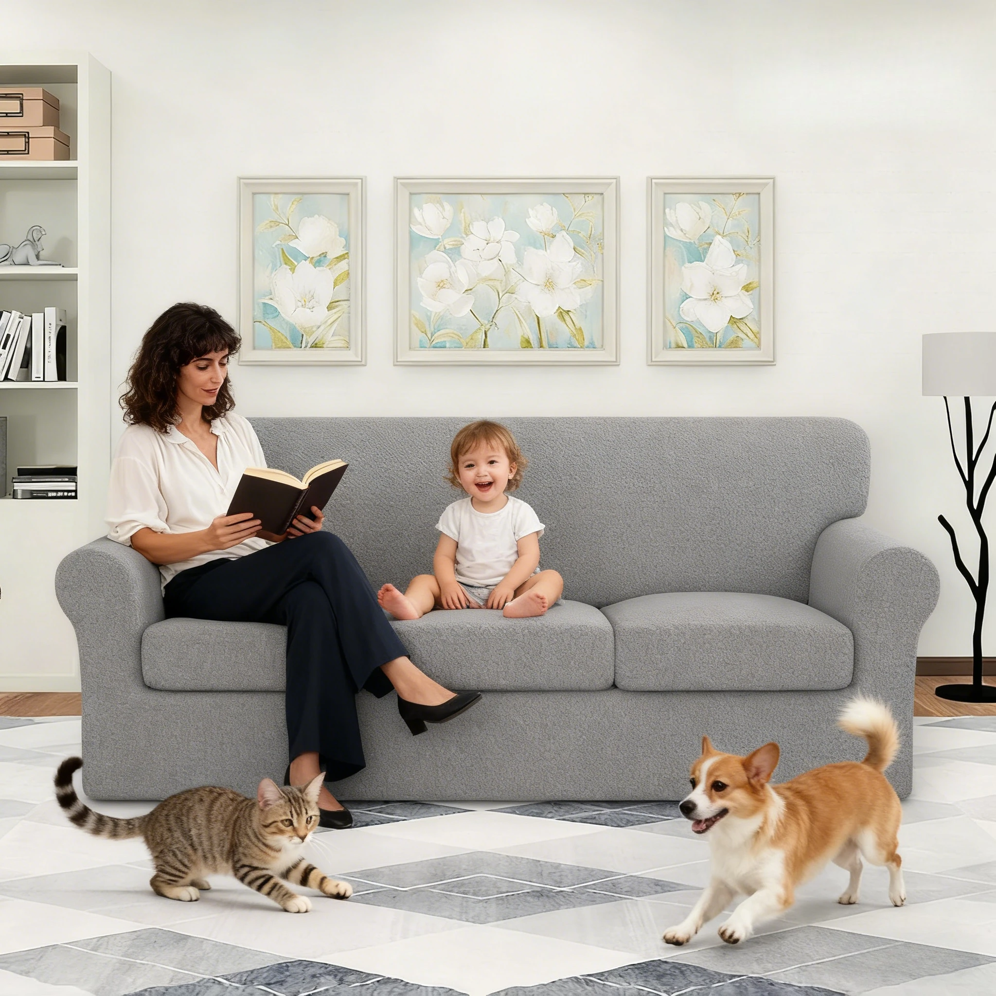 Jacquard Spandex Couch Covers Thicken Stretch Sofa Slipcover with Cushion Cover Elastic Furniture Protector for Dogs Kids Pets