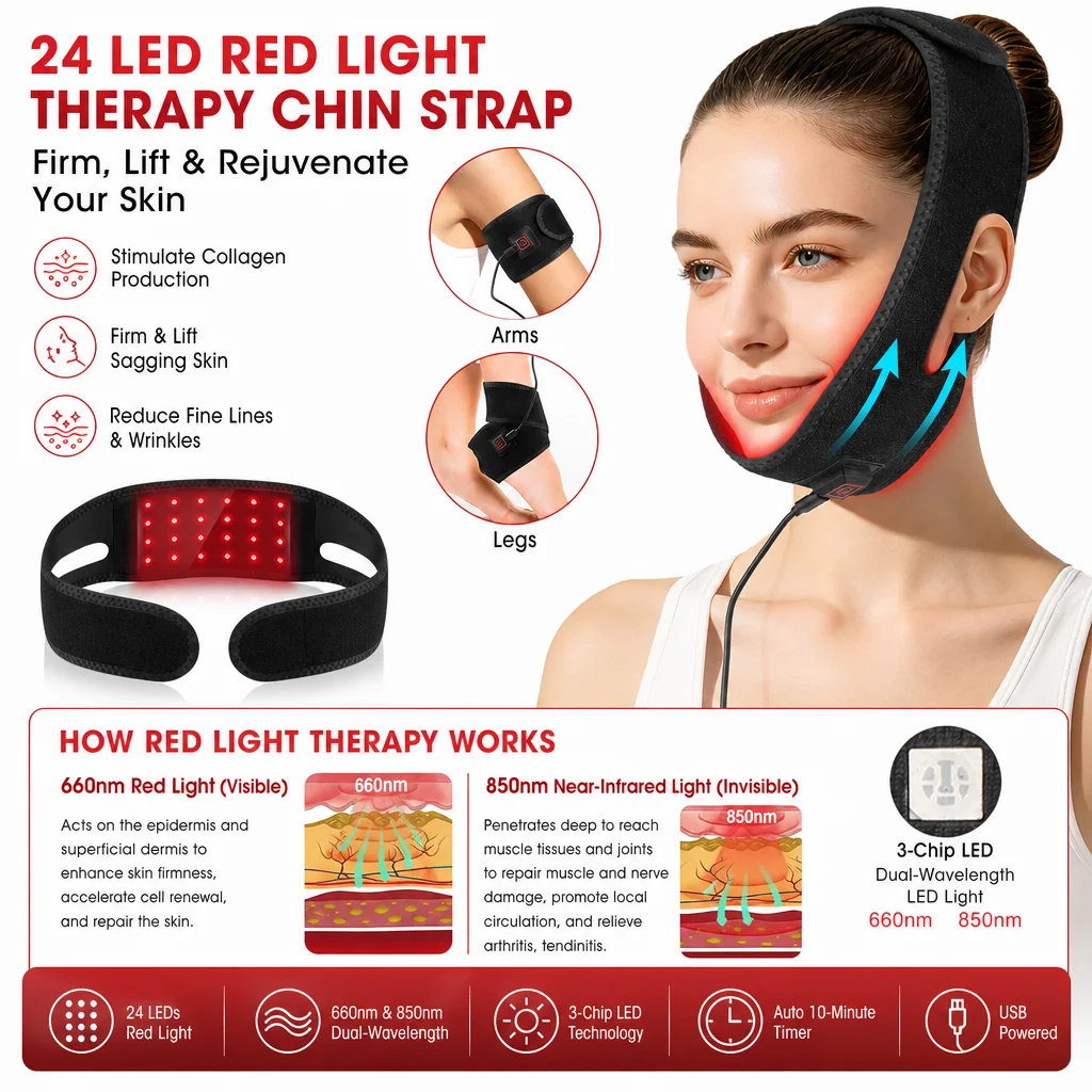 Red＆Infrared Therapy Belt Wireless charging 660&850nm Near Infrared Light Wrap Face for Neck Chin Slimming Skin Care