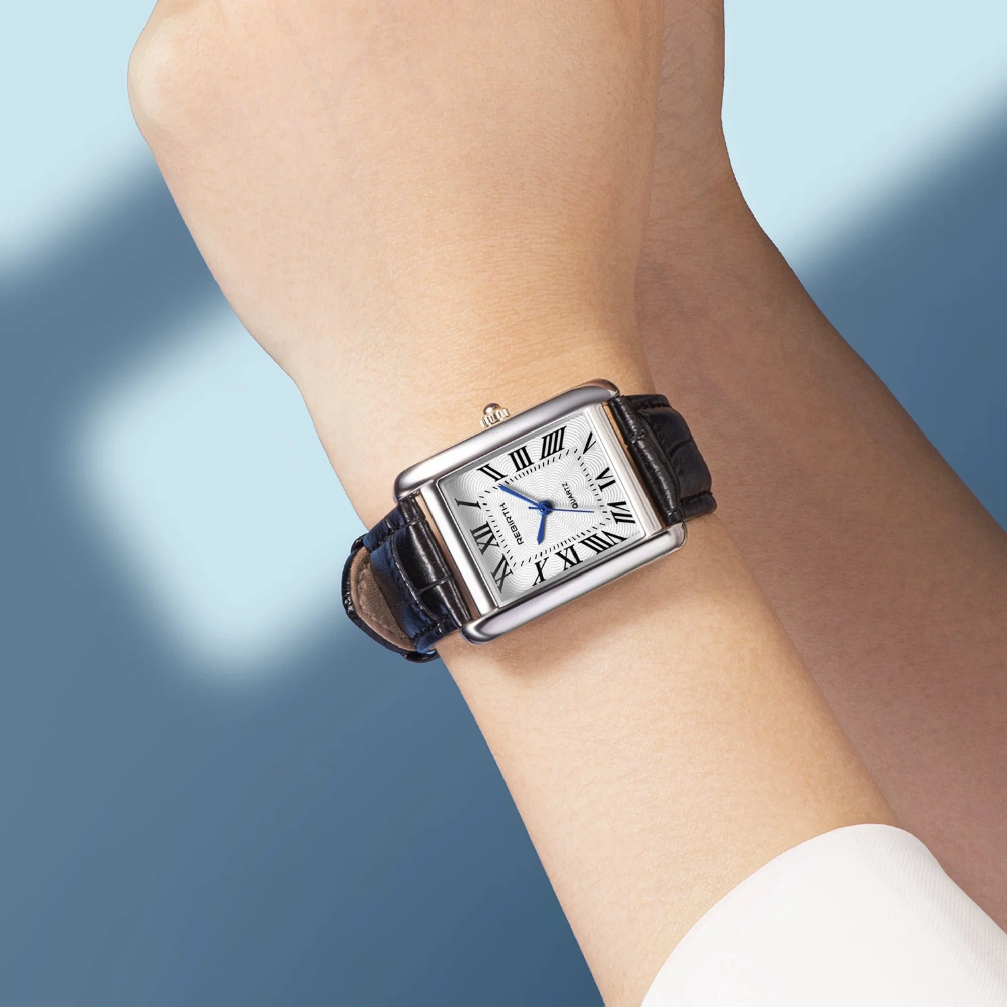 Rebirth Women Quartz Watch Square Alloy Case Crocodile Texture  Roman Numeral Dial Minimalist Vintage Business Dress Wristwatch
