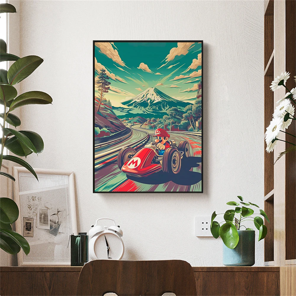 

Mario Kart Print Vintage Japanese Poster Mount Fuji Anime Poster Mario Disney Wall Art Home Decor Canvas Painting Print Art