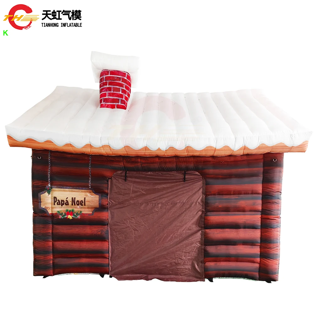 Fast Shipping 4x3m Wooden Color Snowhouse Model Inflatable Christmas House Inflatable Santa Grotto Tent with free Blower