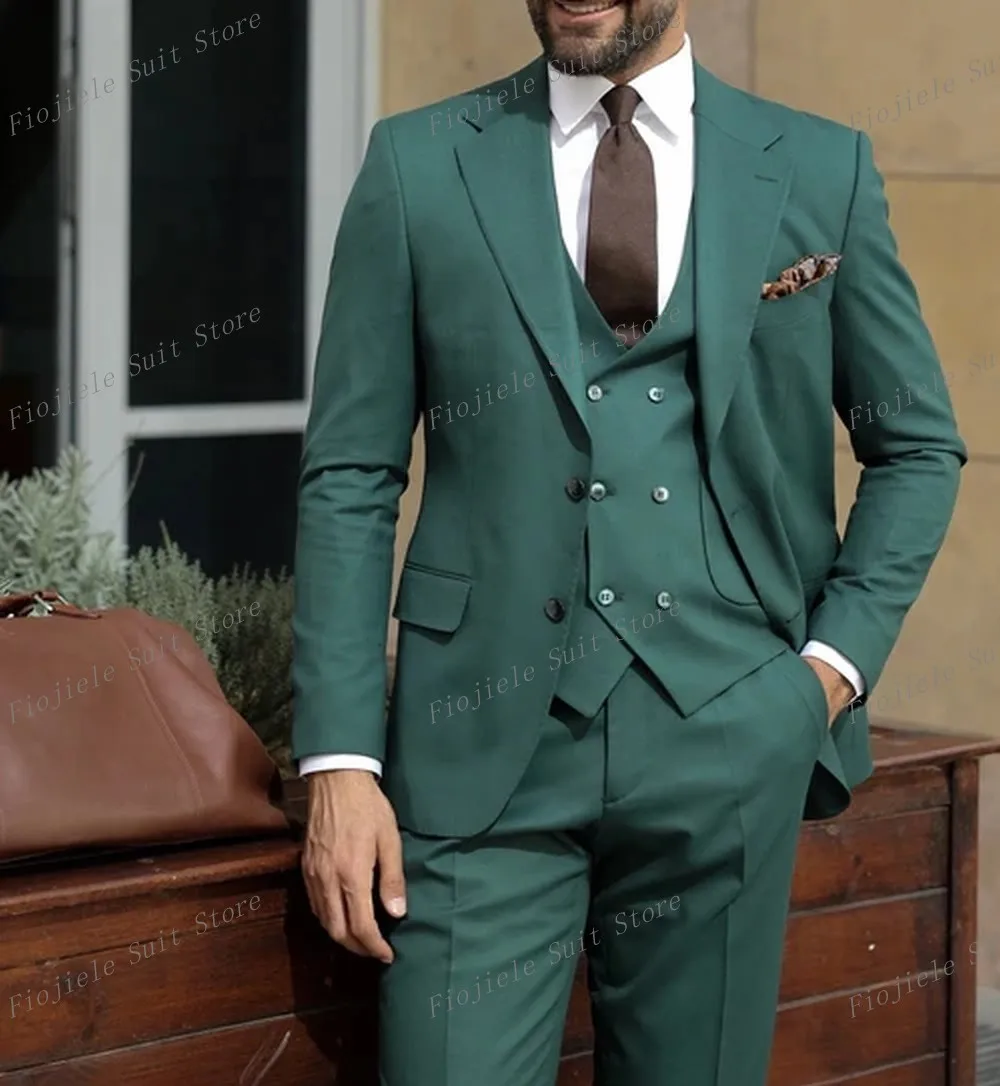 

New Green Business Suit Men Tuxedos Groom Groomsman Prom Wedding Party Formal 3 Piece Set Jacket Vest Pants B31