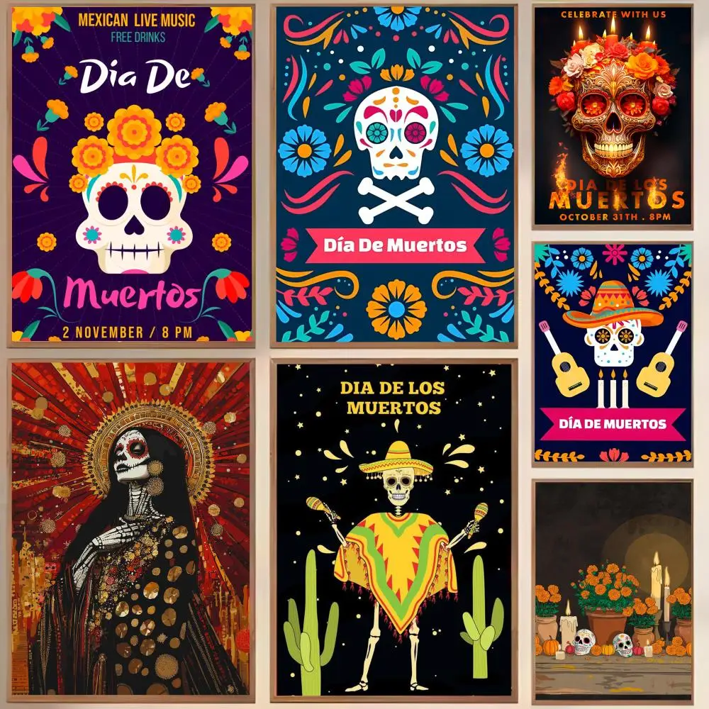 Día de los Muertos Mexicano Painting Calligraphy Personalized Spaces Canvas Poster Wall Mural Art Photos for Room Home Decor