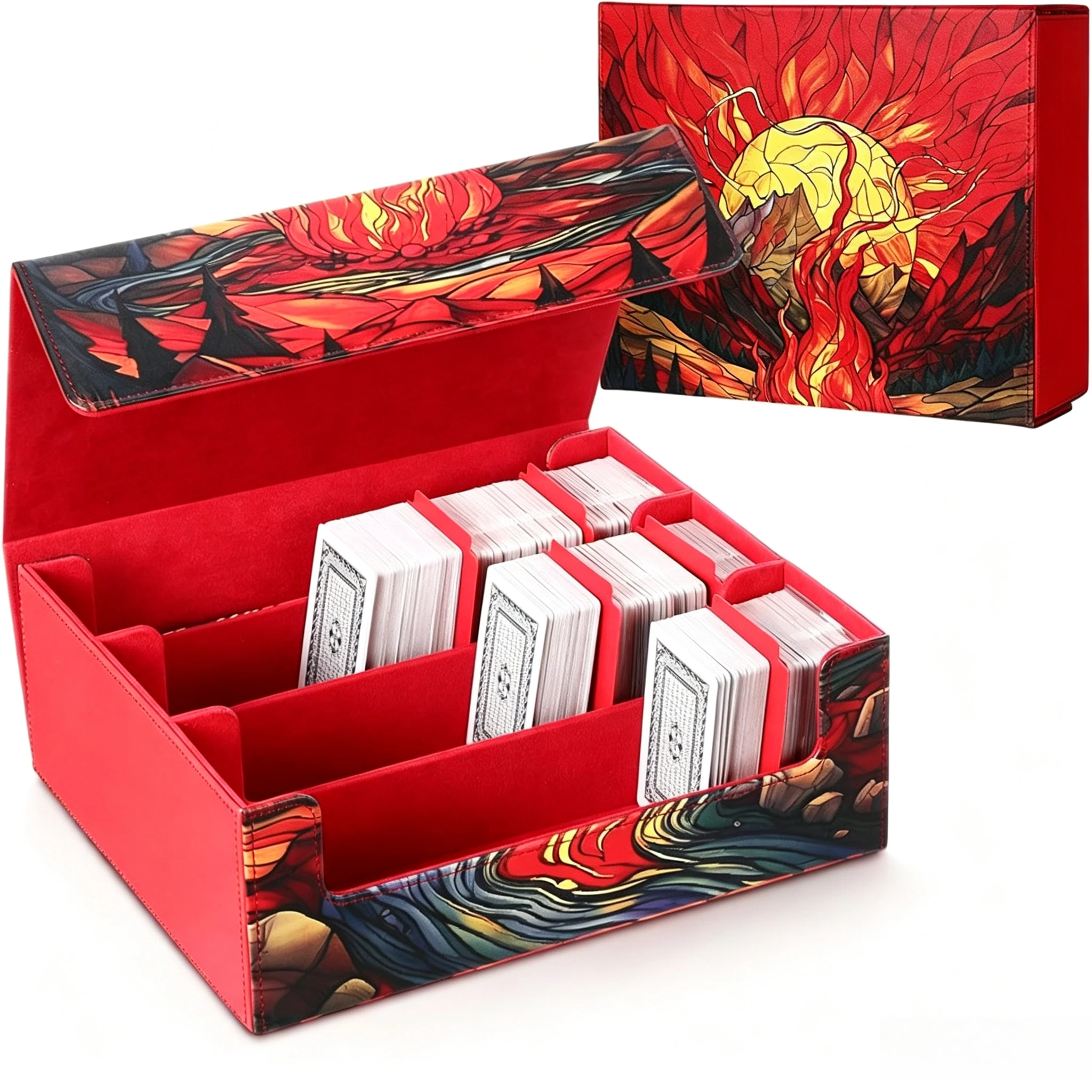 Large Capacity Card Deck Box PU Leather Magnetic Closure TCG Trading Card Storage Organizer for Magic Yugioh Tarot Cards