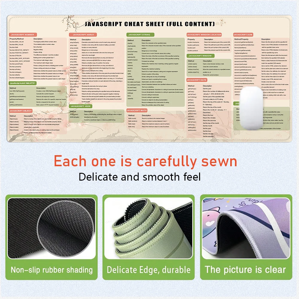 لوحة ماوس جاف سكريبت، قاعدة مطاطية كبيرة، ملحقات مكتبية، حافة مخيطة غير قابلة للانزلاق، لوحة مكتب باللغة الإنجليزية والإسبانية والفرنسية