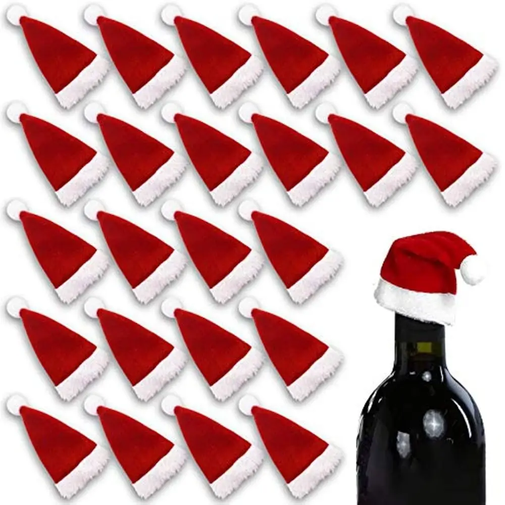 Mini Santa Hat Cup Bottles Cover 20/10PCS Christmas Santa Hats Silverware Holders Holder for Cristmas Table Setting