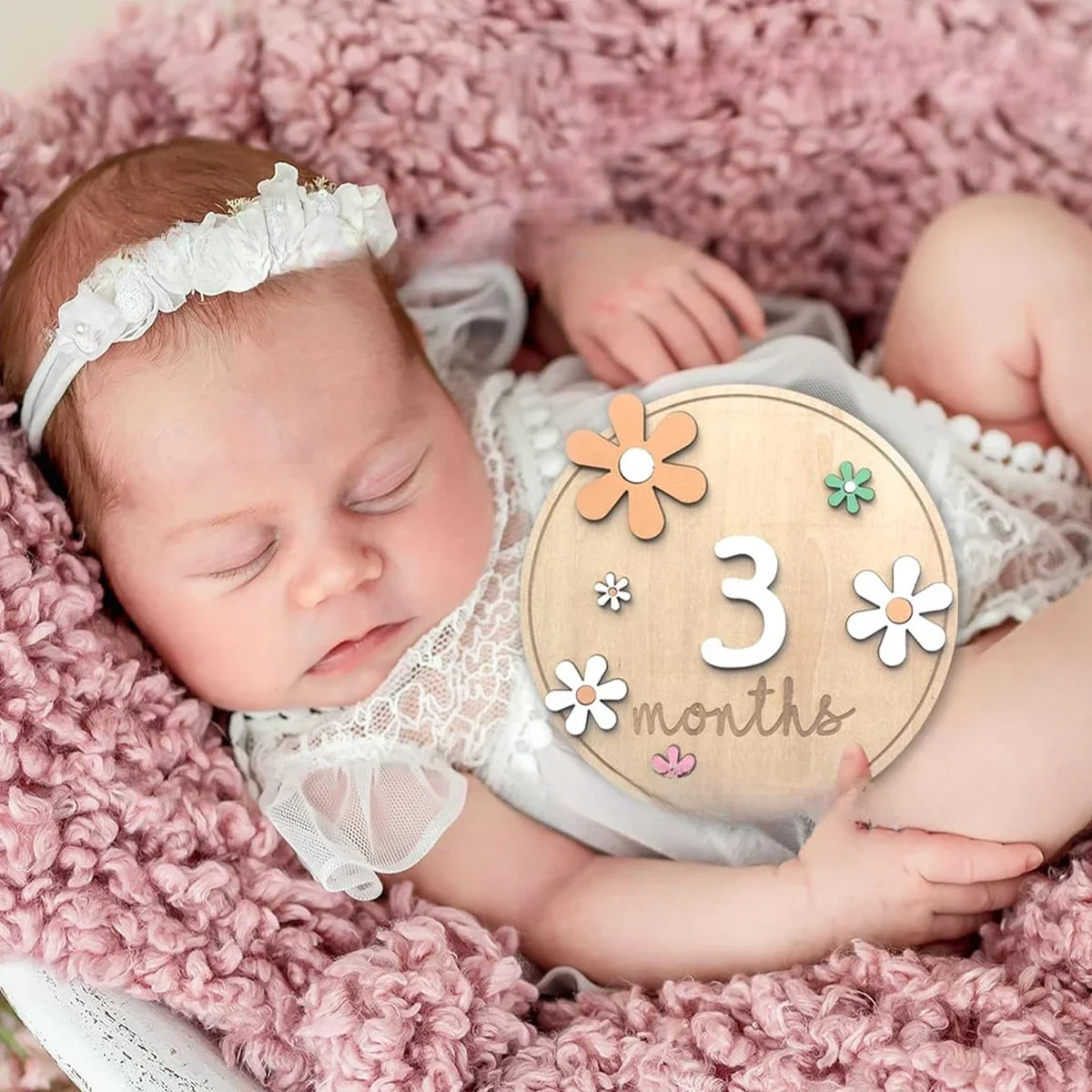 Digital Newborn Photographic Props Wooden Full Moon Disc Baby Monthly Milestone Card Newborn Photographic Props