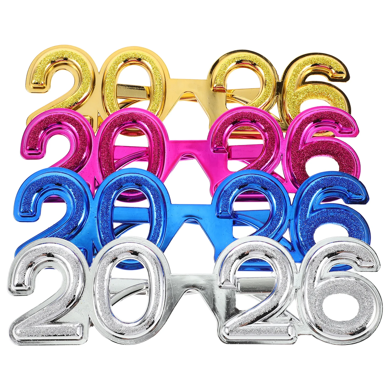 

4Pcs New Year Eyeglasses 2026 Party Number Glasses Plastic Photo Props Festive Decorations Glitter Number Eyeglasses