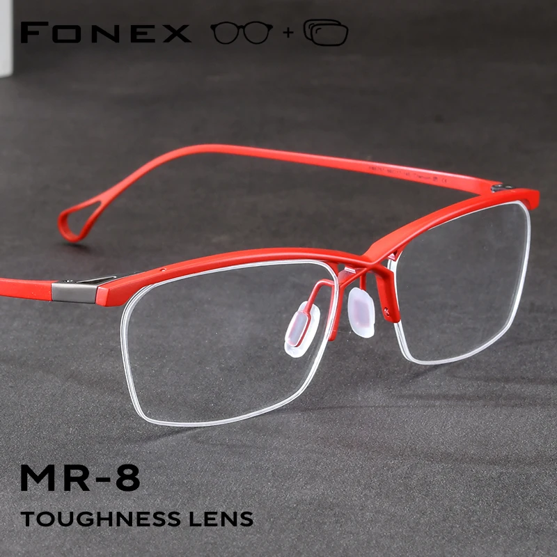 FONEX Progressive Prescription Eyeglasses Optical Myopia Lens Eyewear Men Square Custom Glasses Semi-Rimless Titanium Frame 5757
