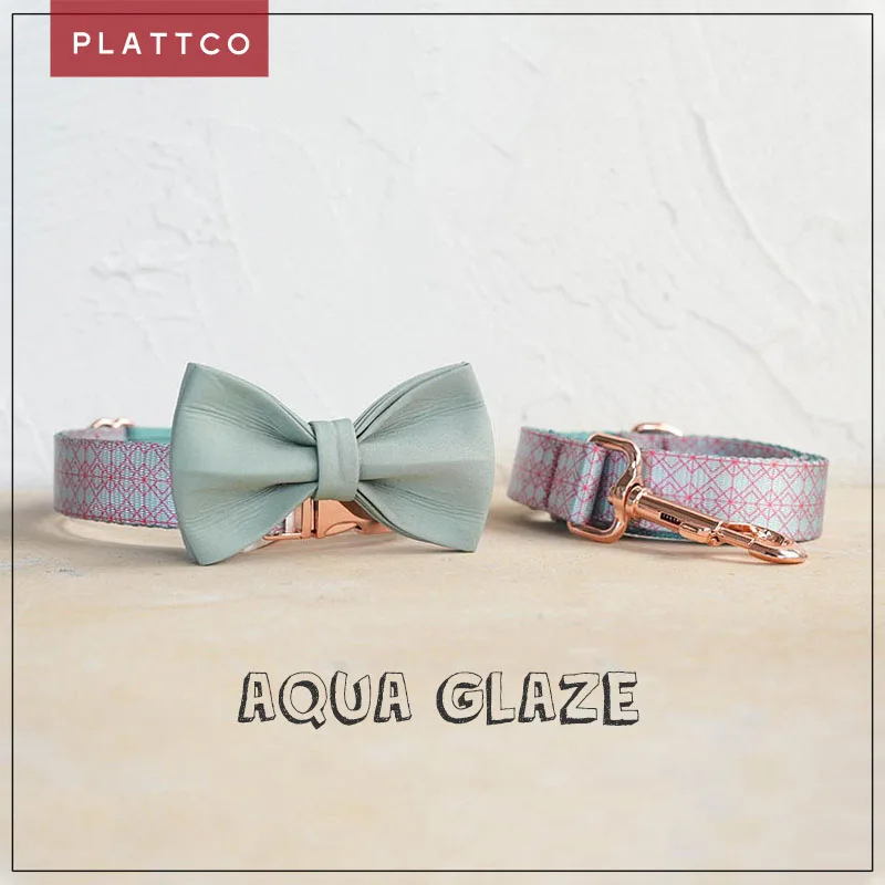 PLATTCO unique design dog set print Aqua Glaze pattern with high-quality rose gold buckle 5 size PDC369RG&PDL369RG&PBT612