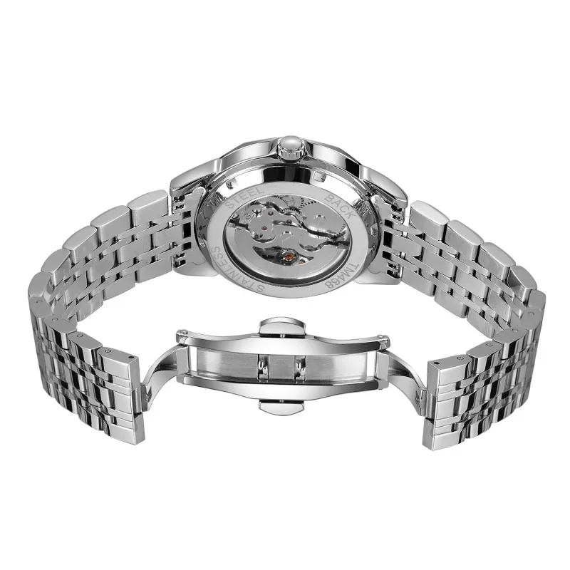 Reloj mecánico automático FORSINING 468A para hombre, correa luminosa de acero inoxidable, relojes de negocios de alta calidad para hombre