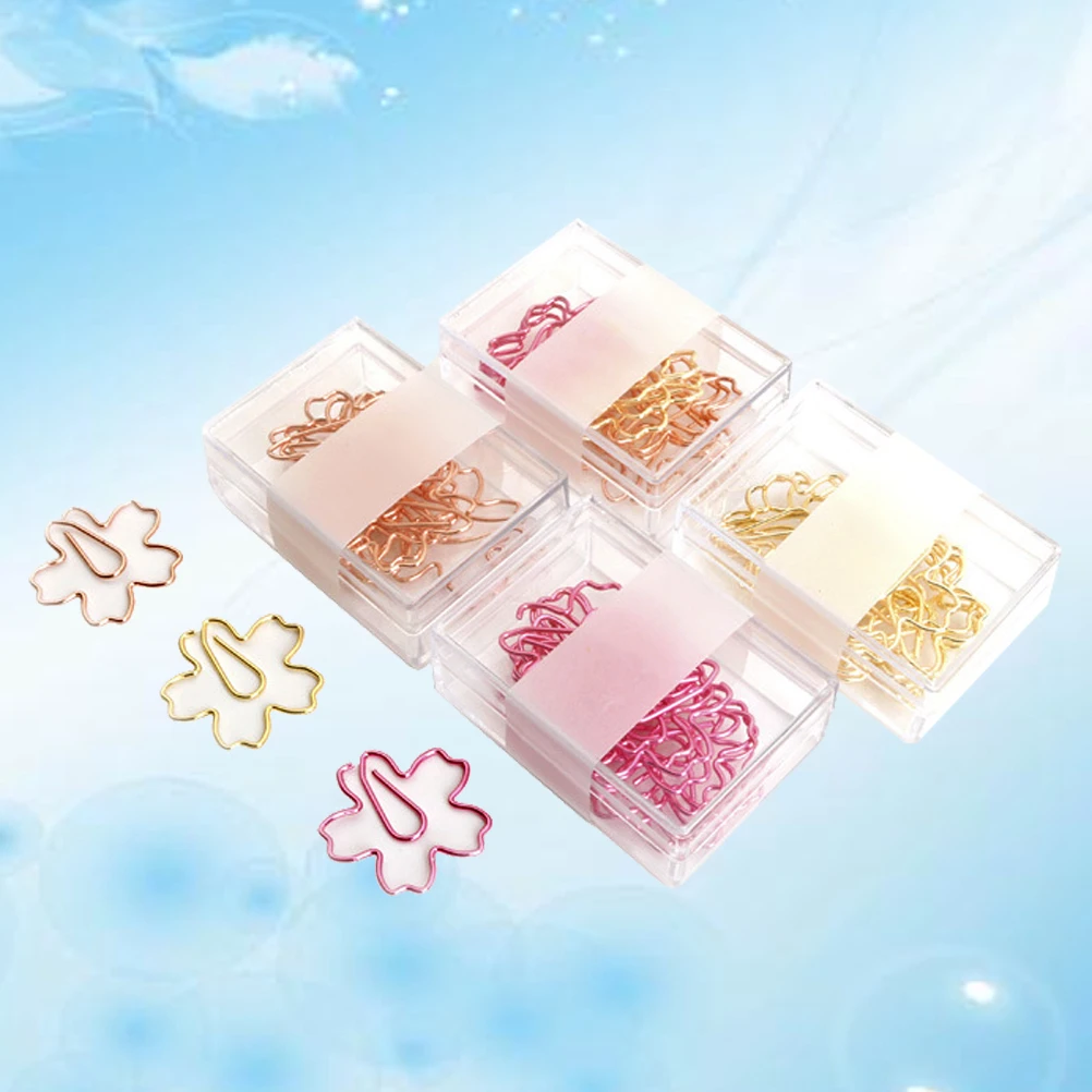 12 PCS Cherry Blossom Paper Clip Exquisite Colored Clips Small Metal Mixed Cute Office Supplies
