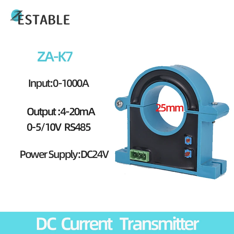 Hall Current Sensor 25 mm ZA-K7 DC 0-50-1000A Input 4-20mA 0-5V 0-10V RS485 Output Open Loop Split Core Current Transmitter