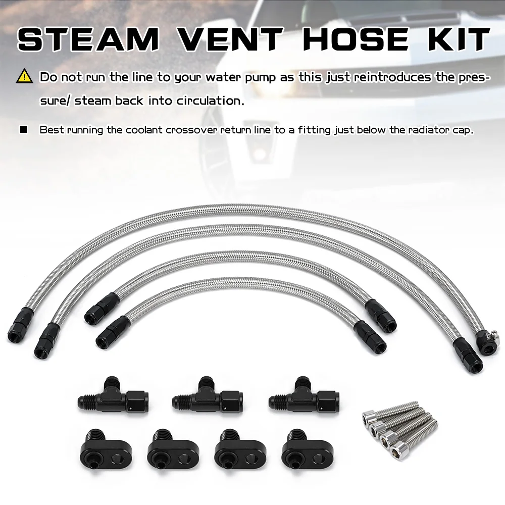 AN4 Engine Steam Vent Hose Kit Stainless Steel Braided / Black Nylon Hose For LS LSX LS1 LS2 LS6 LM7 For Front Rear Venting