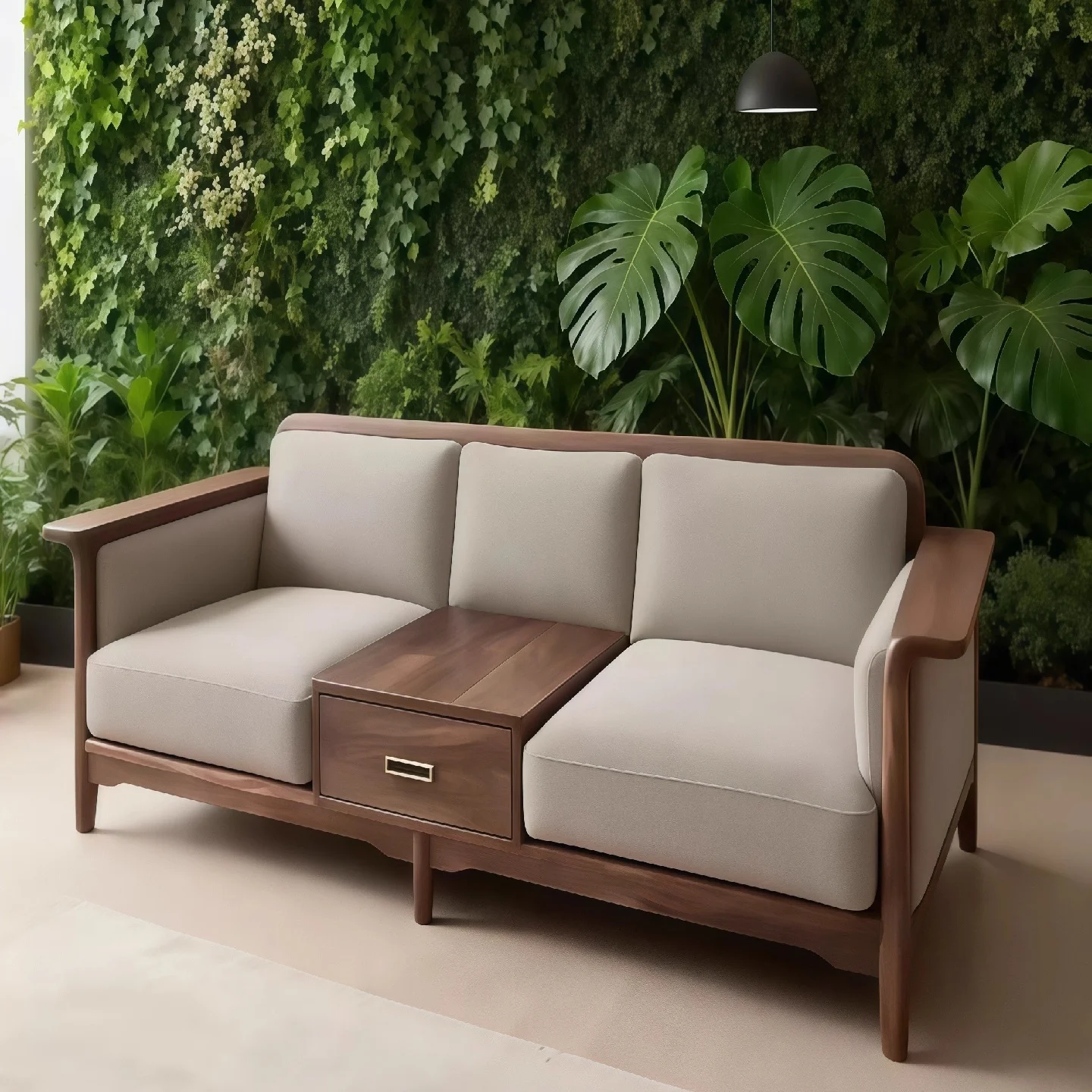 Medieval black walnut sofa solid wood straight row sofa living room home