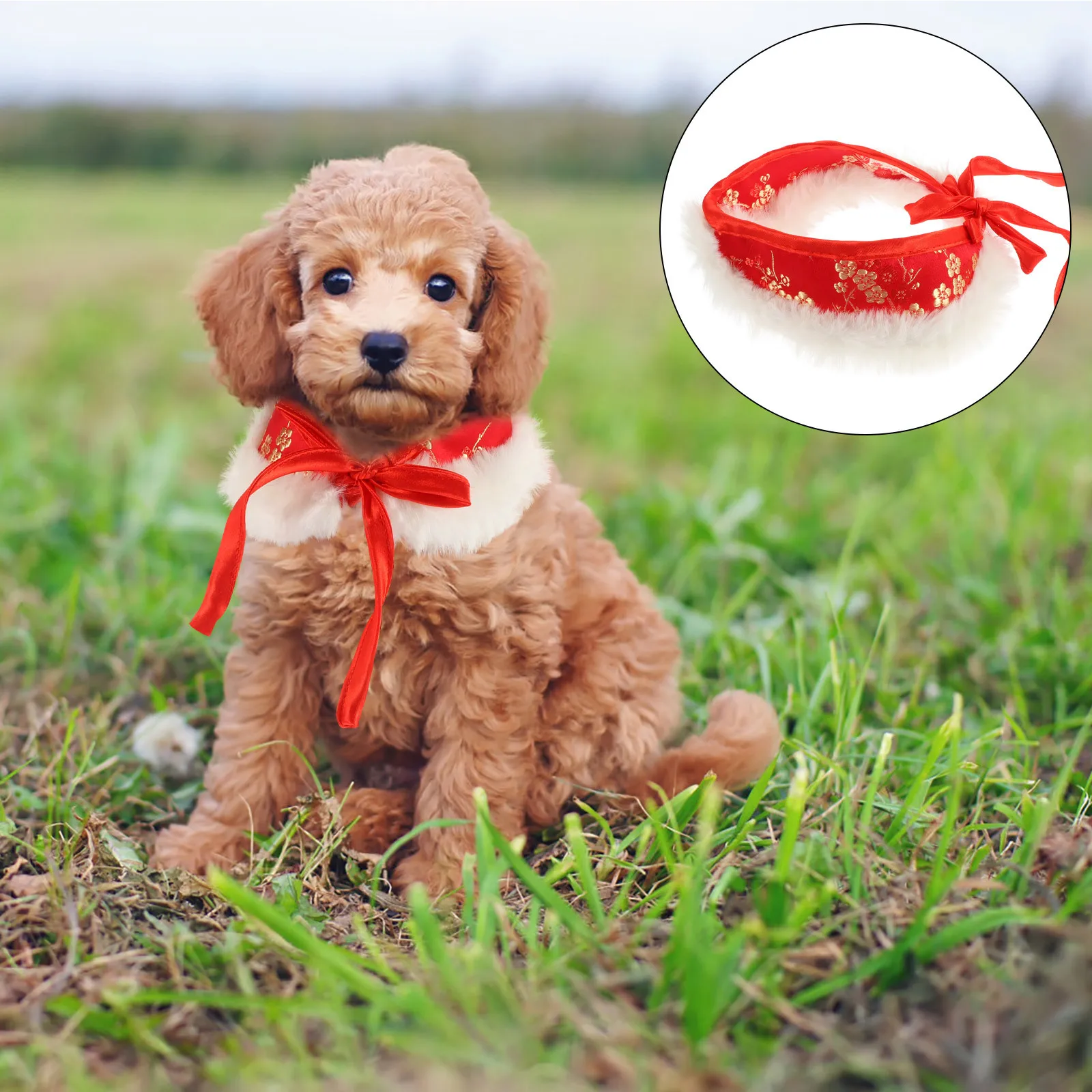 

Chinese Style Pet Collar New Year Winter Warm Decorative Neckwear for Dogs and Cats Chinese Style Pet Collar Cat Necktie