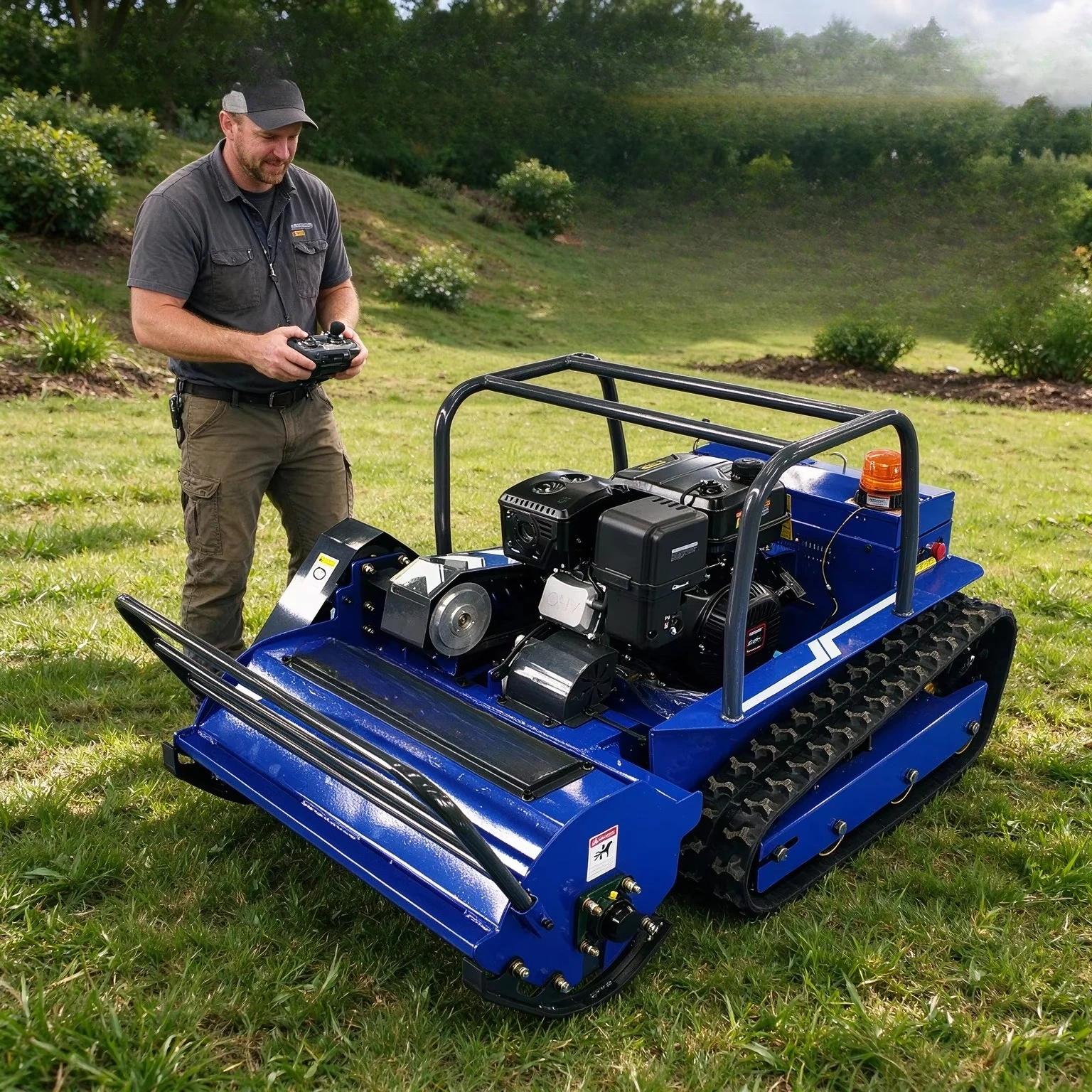 Most Popular Mini Farm Flail Lawn Mower 800mm 1000mm 1200mm RC Home Robotic  Power Crawler Lawn Mower for Grass Cutting