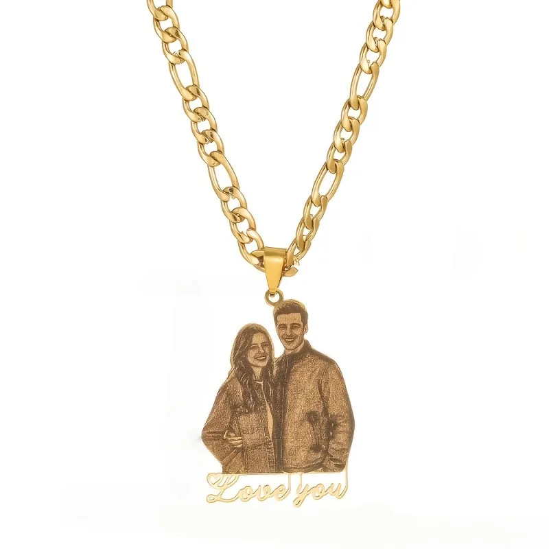 Custom Photo Necklace Engraved Portrait Necklace Custom Picture Nameplate Pendant Christmas Birthday Party Gift Jewelry