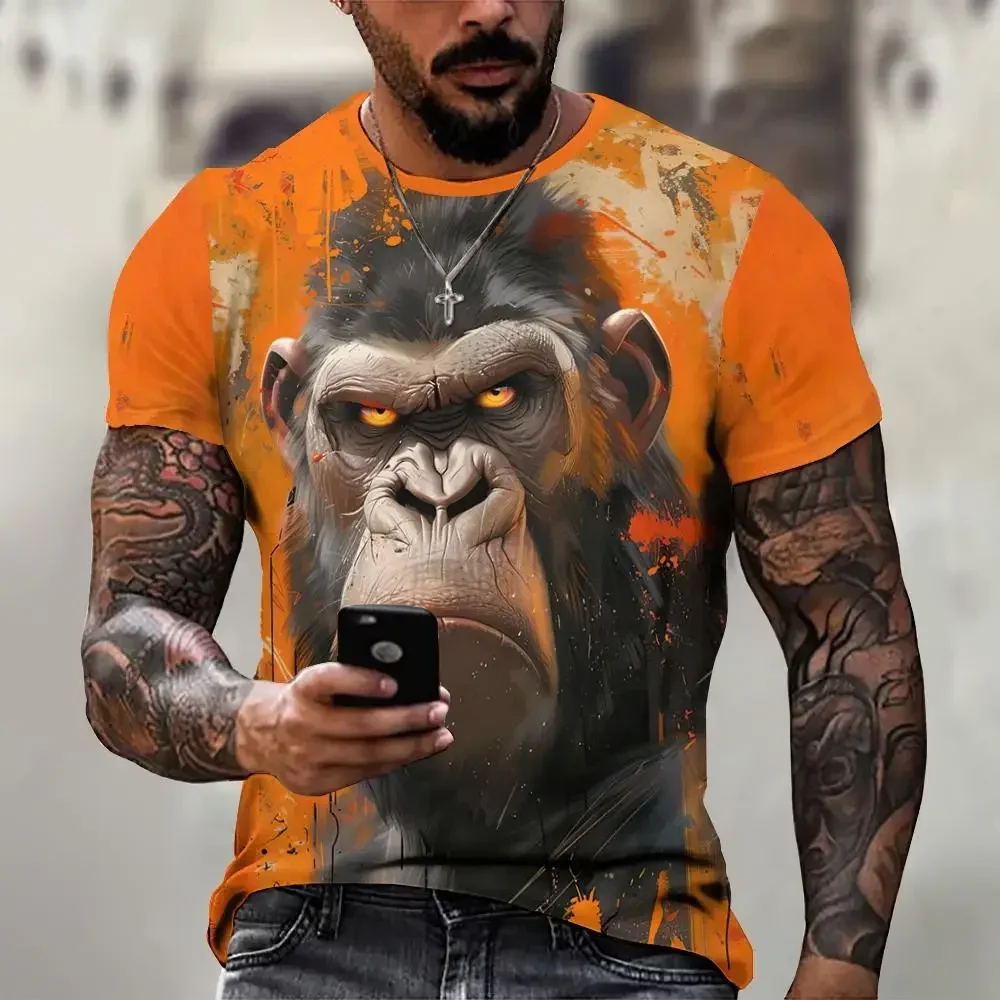 Hot Selling Funny Monkey 3D Printed T-shirt Summer Men Hip Hop Large Harajuku Street Casual O Collar Short Sleeve Quick Dry Loos