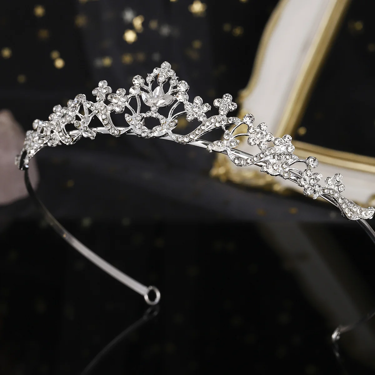 Fashion Alloy Flower Crown Hair Accessories For Women Sparkling Rhinestone Tiara Headpiece Party Jewelry Hairband  As Gifts image 4