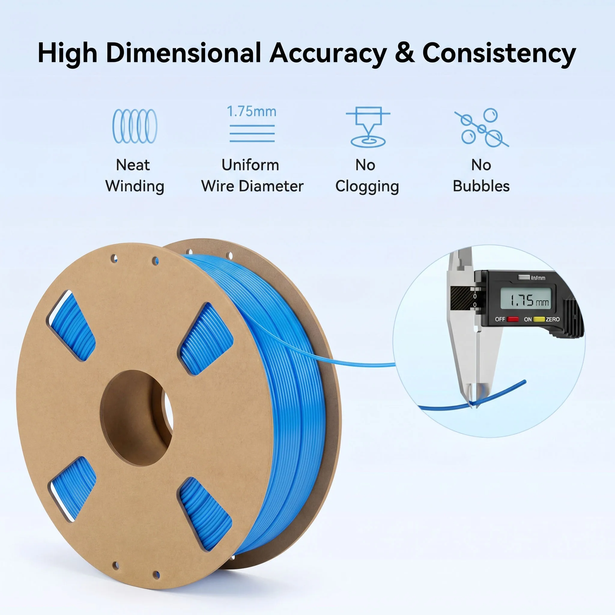 1.75mm PLA Filament, +/- 0.02mm Precision, 4-Pack Mixed Color Black White Blue Red for FDM 3D Printers