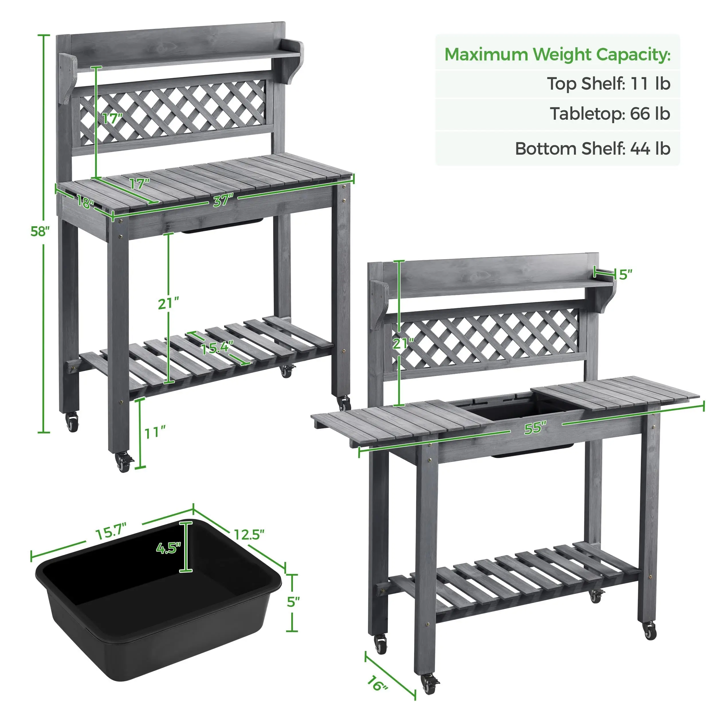 Outdoor Potting Bench with Sink, Garden Table, Lower Shelf,Gray
