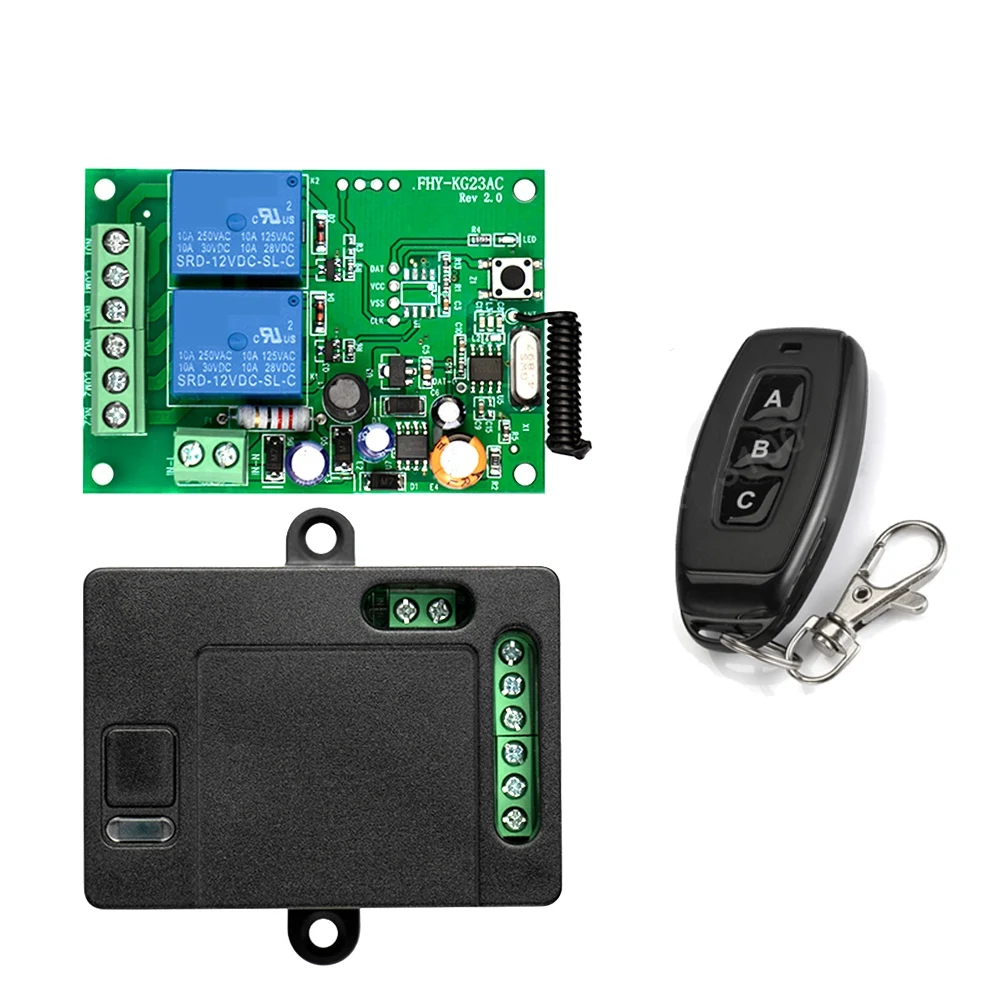 

433 Mhz Wireless Remote Control AC220V 2CH Rf Relay Receiver and Transmitter for Garage Door and Gate Motor Control