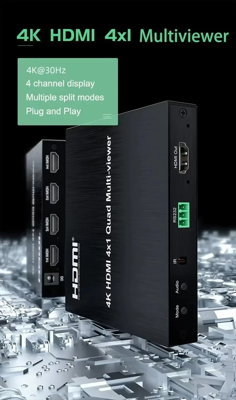 4K HDTV Multi-Viewer 4X1 HD Quad Multi-viewer 4K@30hz HDMI Multiviewer 4 in 1 Out Image Screen Seamless Switch 7 Display Modes