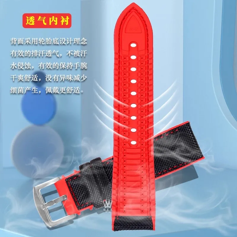 Pulseira de borracha fluorada de nylon, 20mm 21mm 22mm 24mm para tag heuer f1 carrera aquaracer monaco viton pulseira à prova d'água masculina