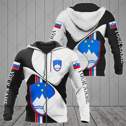 Customize Slovenia Emblem Graphic Zipper Hoodies Unisex Oversize Sweatshirts Winter Casual Streetwear Tops Pullover