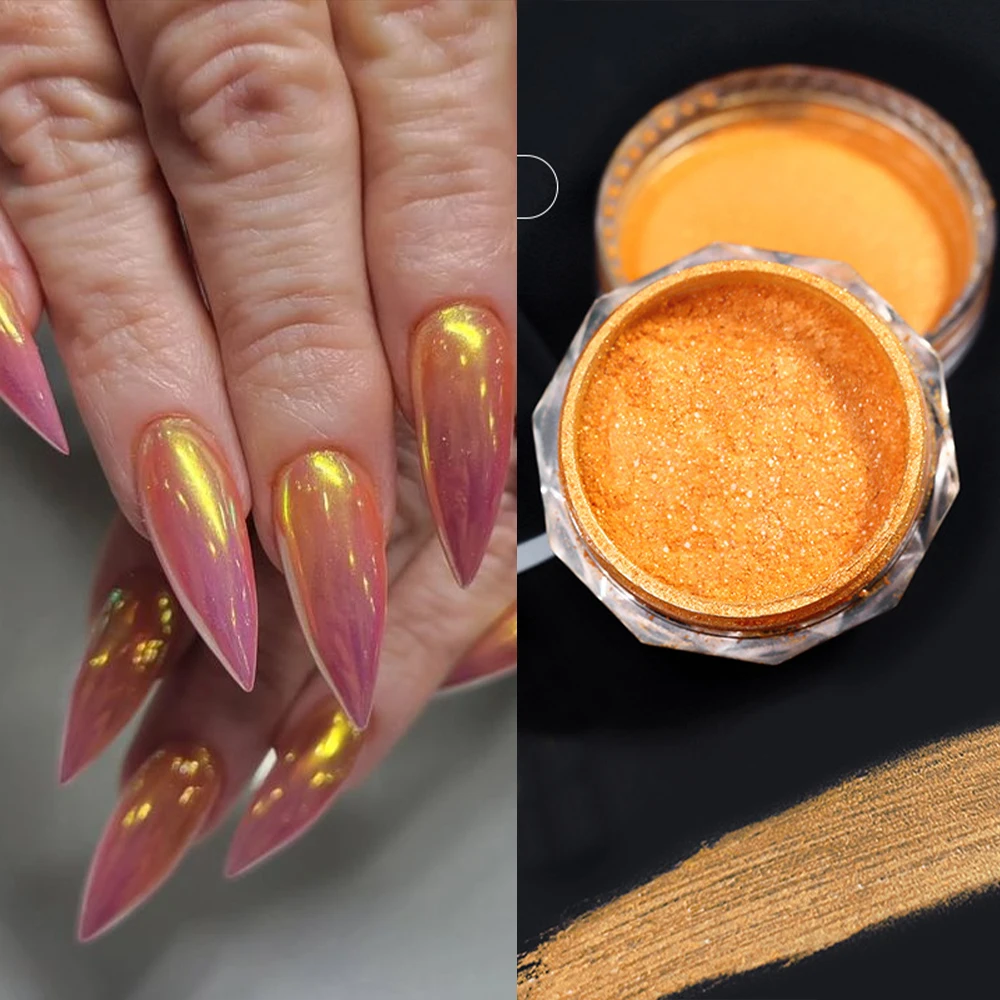 

1Jar Sunset Chrome Ombre Nail Powder Fiery Autumn Gradient Magic Mirror Nail Art Rubbing Dust Metallic Glitter Holo Nail Pigment