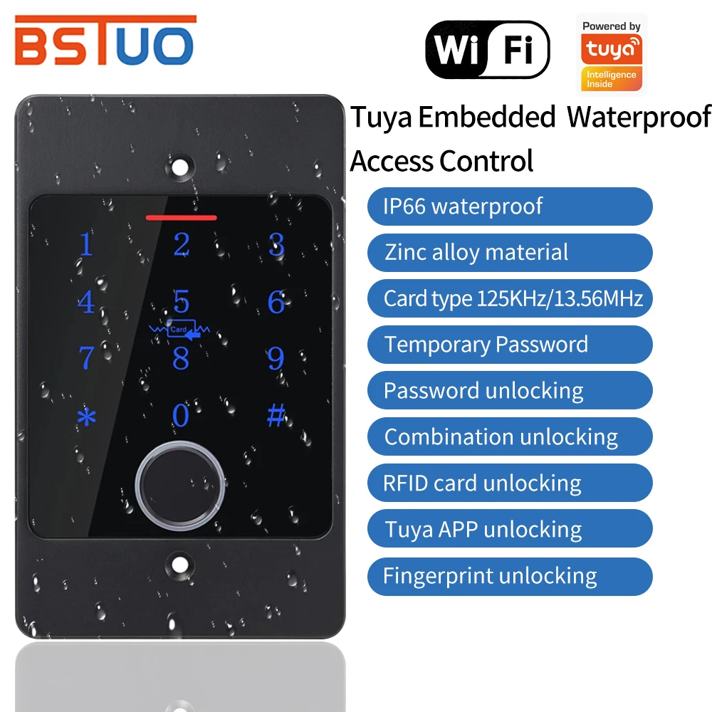 Support Tuya APP WIFI Waterproof Backlight RFID Door Access Control Fingerprint Card Reader Embedded Metal Keypad Access Control