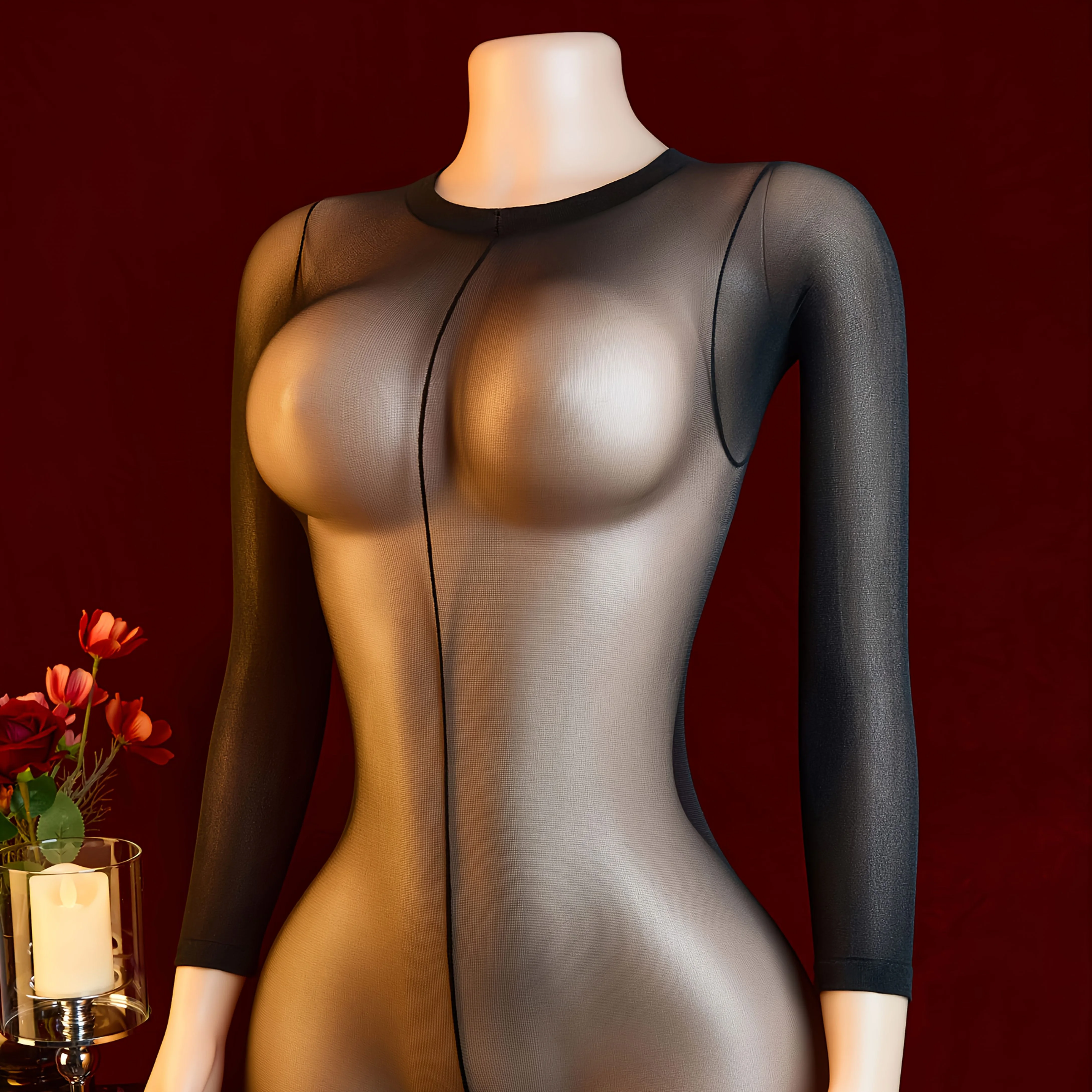 1 قطعة ملابس نسائية شفافة ضيقة ، بذلة شبكية لصيد السمك باللون الأسود ، بذلة مفتوحة المنشعب ، بذلة مثيرة ، جوارب بذلة #2