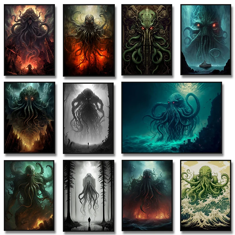 Cthulhu Mythos Cosmic Horror Scary Monster Poster  Sea Monster Ship Canvas Painting Wall Prints Picture Room Home Decor Cuadros