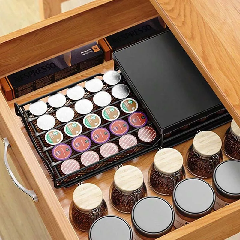 Coffee Capsules Holder Storage Rack Drawer Type Coffee Shelves Coffee Machine Coffee Classification Display Storage Basket