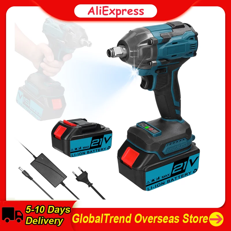 21V Electric Wrench Brushless Motor High Torque Power Tool Forward and Reverse Rotation Ways Switching LED Illumination Light