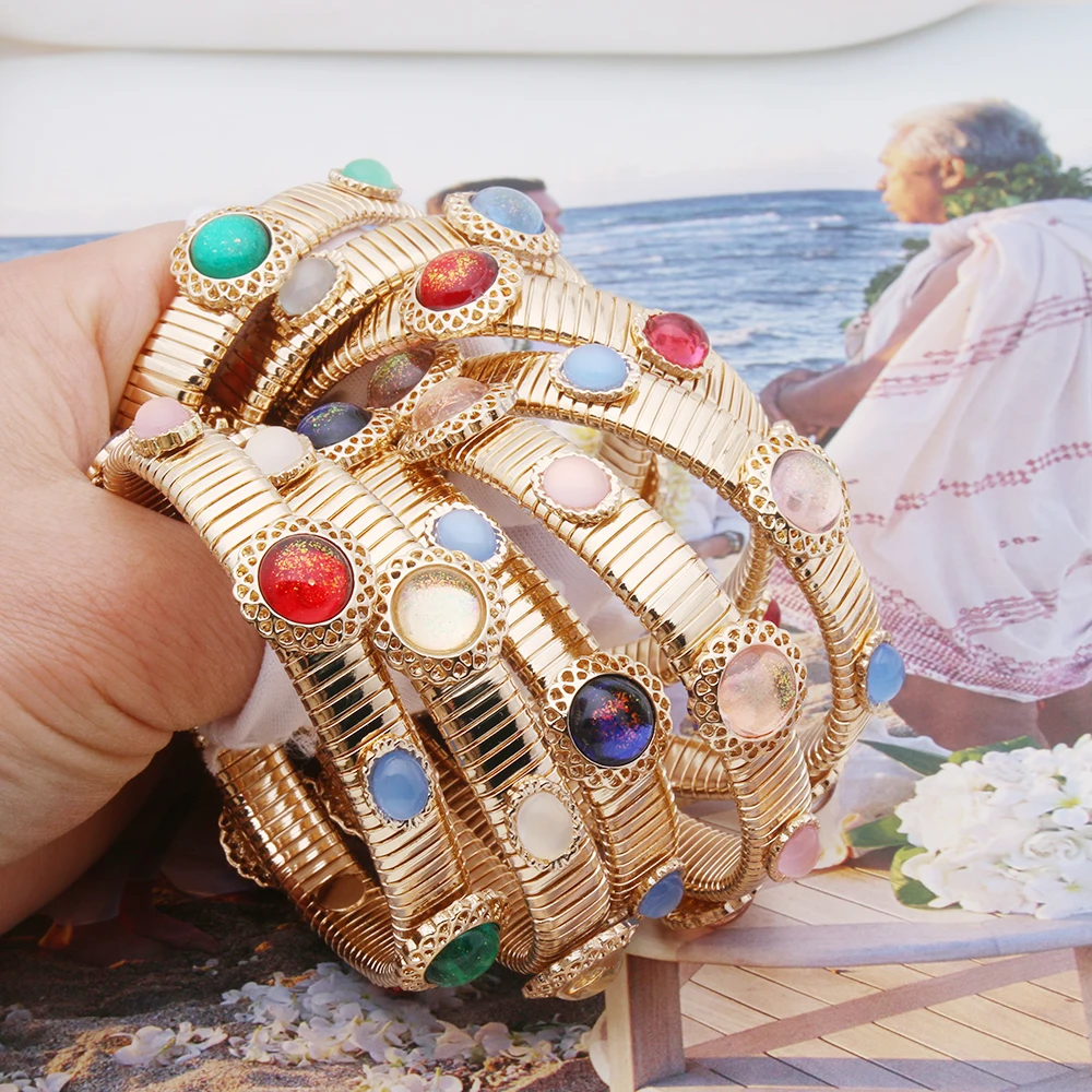 NeeFuWoFu 10mm Spring chain Bracelet plating gold Copper Natural Stone Bracelets Bohemia de Madera Pulseira Estrela Elasticity